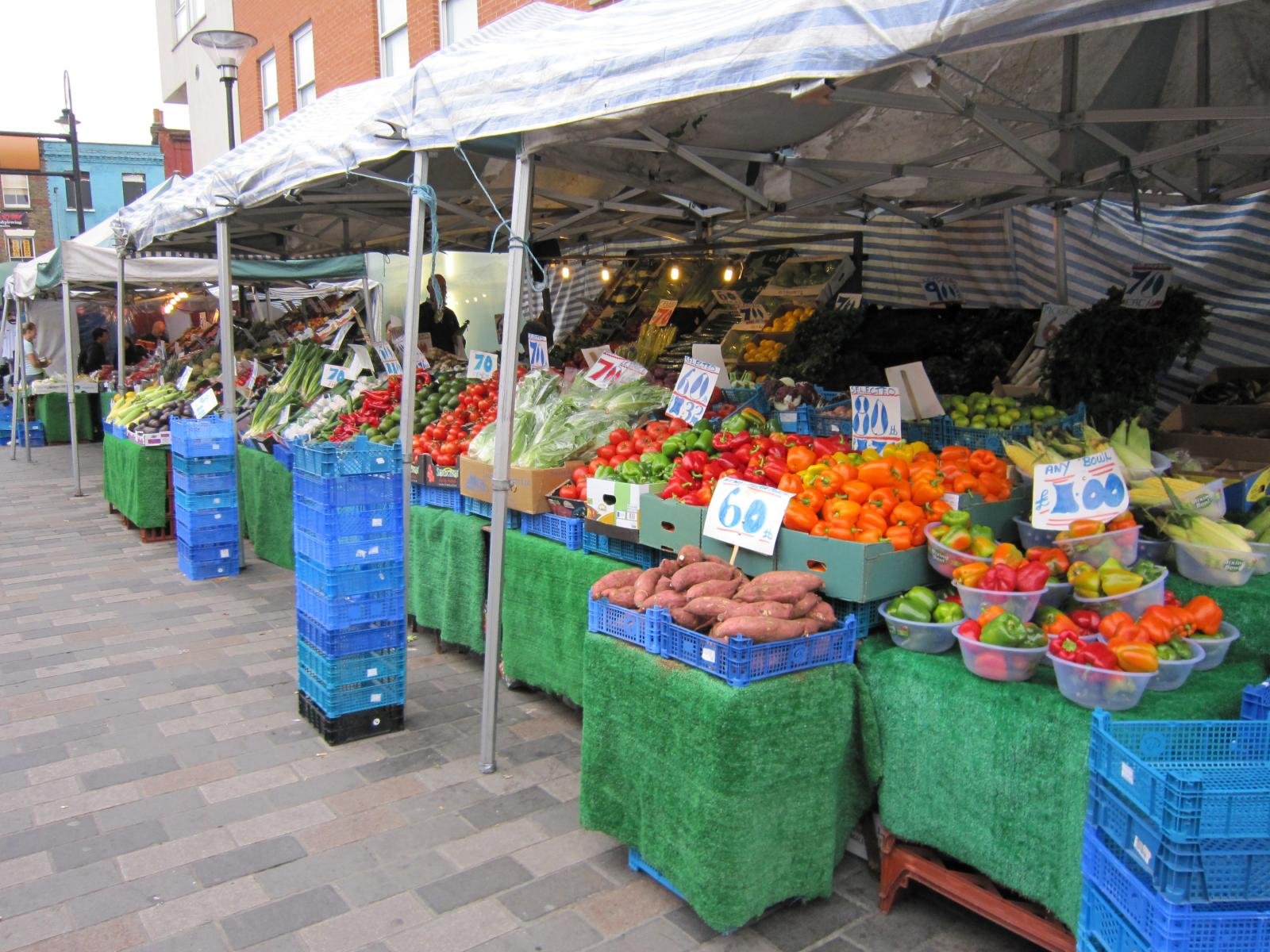 "Fruit and vegetable stall at Inverness Street Market"